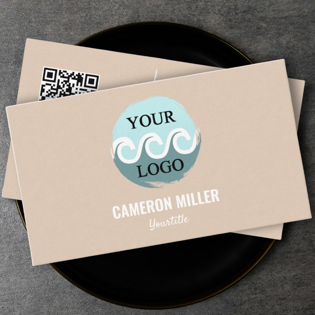QR code business card, Soft beige Logo minimalist Business Card (Logo business card, qr code business card )