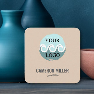 QR code business card, Soft beige Logo minimalist Square Business Card