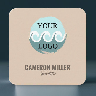 QR code business card, Soft beige Logo minimalist Square Business Card