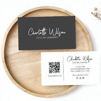 QR Code Business custom Black Modern Professional Business Card