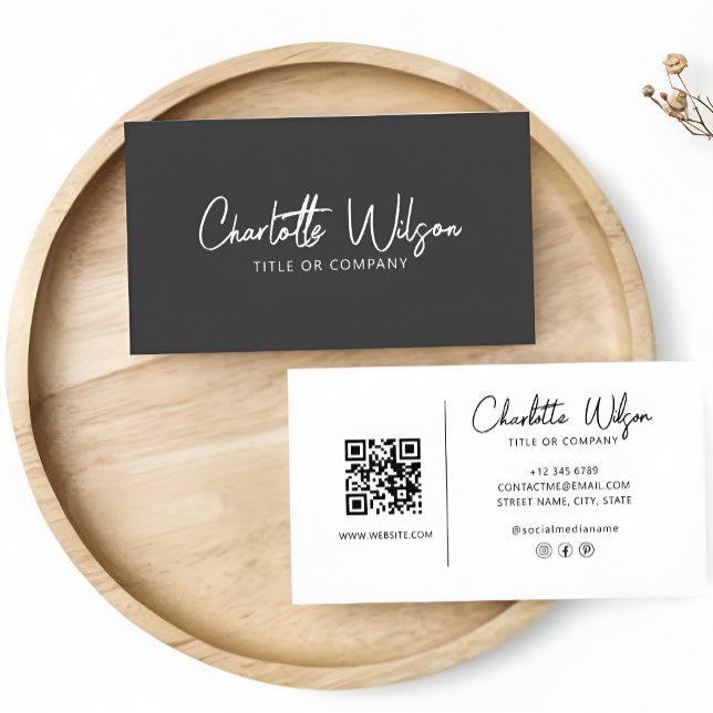 QR Code Business custom Black Modern Professional Business Card (Creator Uploaded)