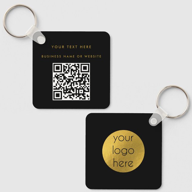 QR Code Business Logo Black Gold Minimalist Keychain (Creator Uploaded)