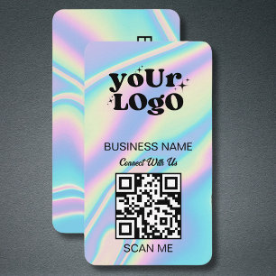 QR Code Business Logo   Black Holographic Modern Card