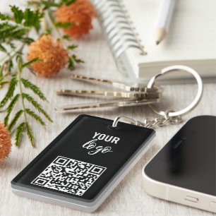 QR Code Business Logo Black Minimalist Black Keychain