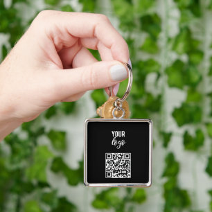 QR Code Business Logo Black Minimalist Black Keychain