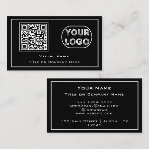 QR Code Business Logo Black Minimalist Business Ca Business Card