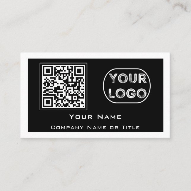 QR Code Business Logo Black Minimalist Business Card (Front)
