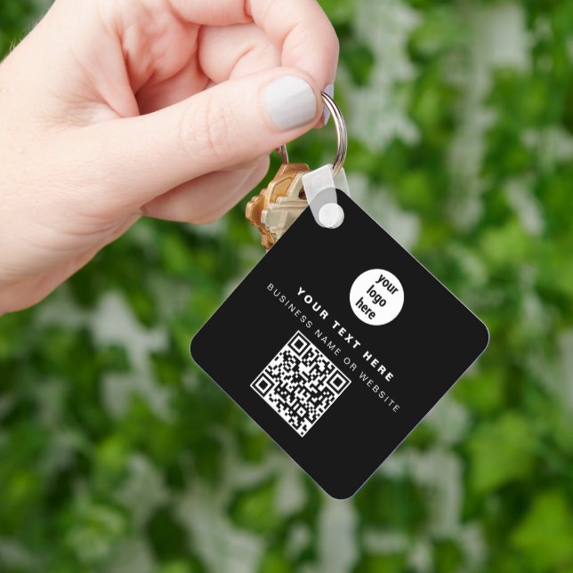 QR Code Business Logo Black Minimalist Business  Keychain (Hand)