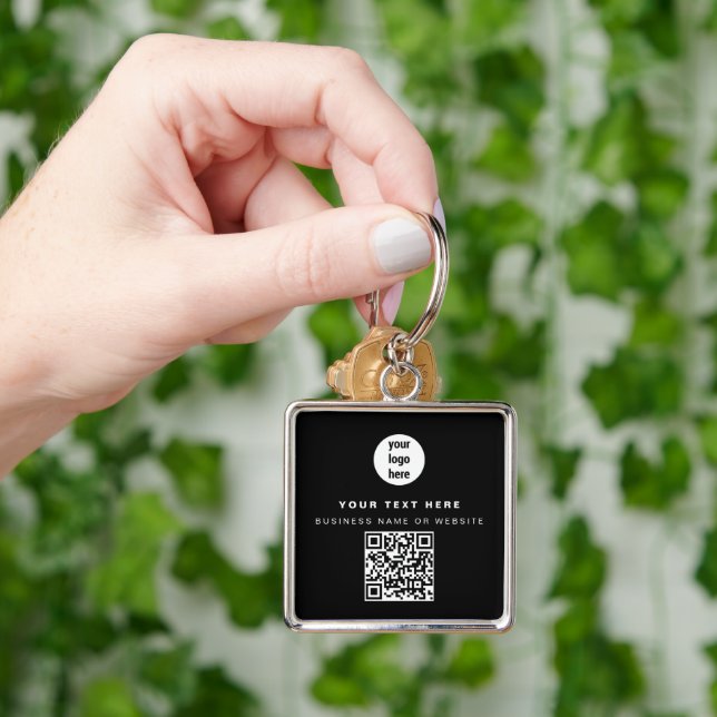 QR Code Business Logo Black Minimalist Business  Keychain (Hand)