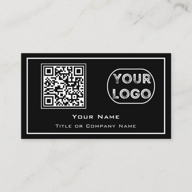 QR Code Business Logo Black Minimalist Card (Front)