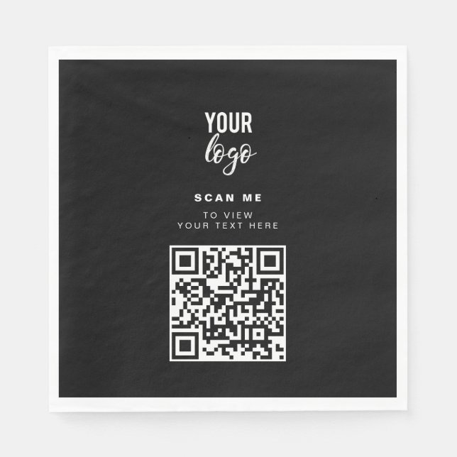 QR Code Business Logo Black Minimalist Corporate Napkin (Front)
