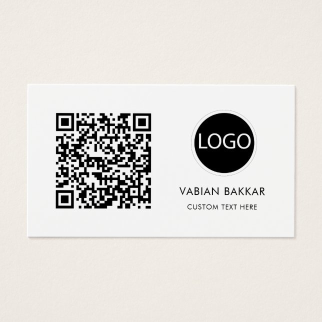 QR Code Business Logo Black Modern business card  (Front)