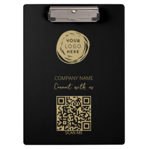 QR Code Business Logo Black Modern Clipboard