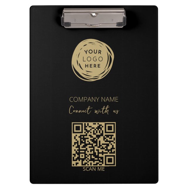 QR Code Business Logo Black Modern Clipboard (Front)