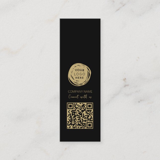 QR Code Business Logo Black Modern Mini Business Card (Front)