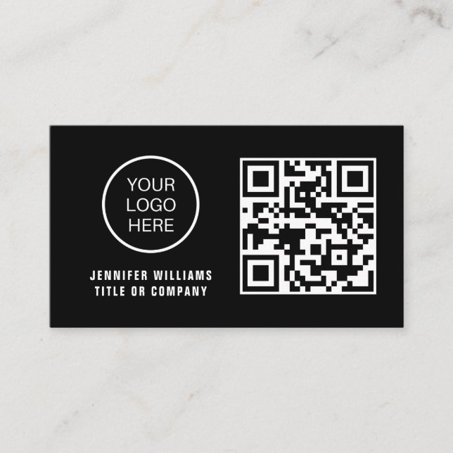QR Code Business Logo | Black Modern Professional  Business Card (Front)