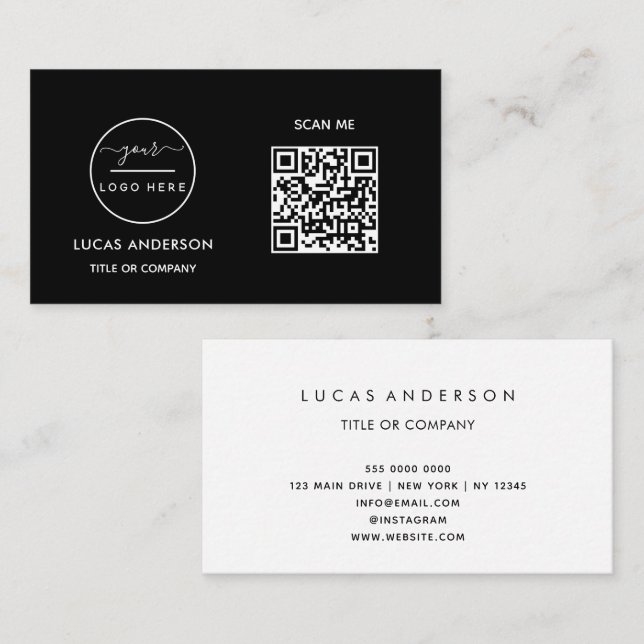 QR Code Business Logo | Black Modern Professional  Business Card (Front/Back)