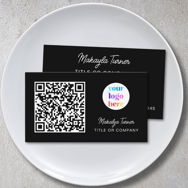 QR Code Business Logo Black Modern Professional Business Card (Creator Uploaded)
