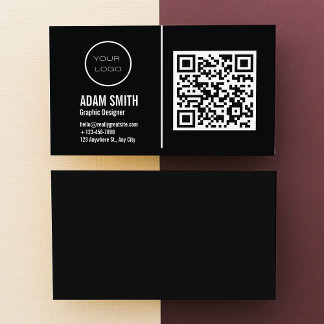 QR Code Business Logo | Black Modern Professional Business Card