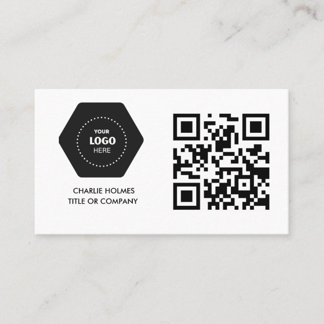 QR Code Business Logo | Black Modern Professional  Card (Front)