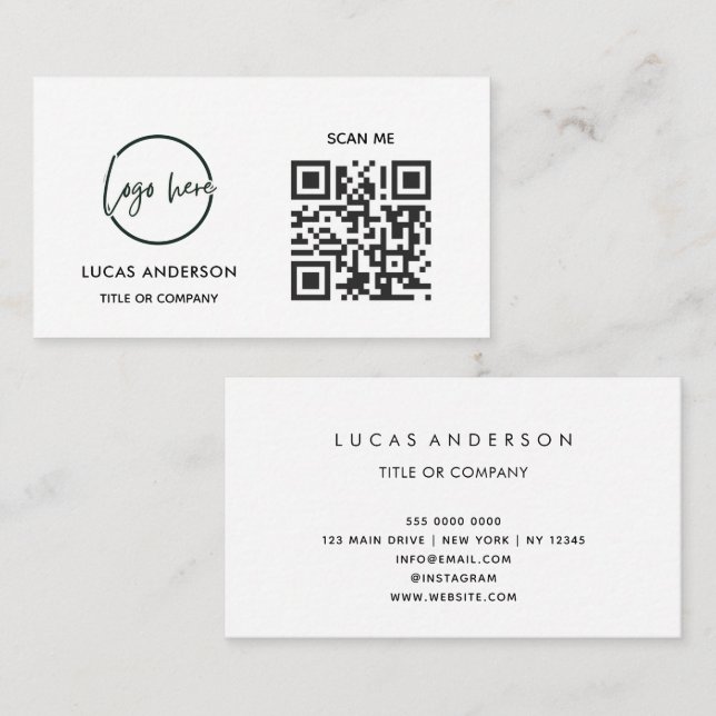 QR Code Business Logo | Black Modern Professional  Card (Front/Back)