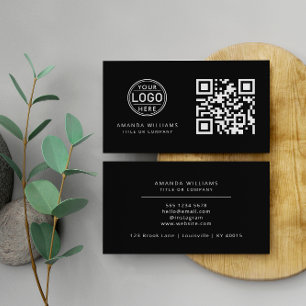 QR Code Business Logo Black Modern Professional Card
