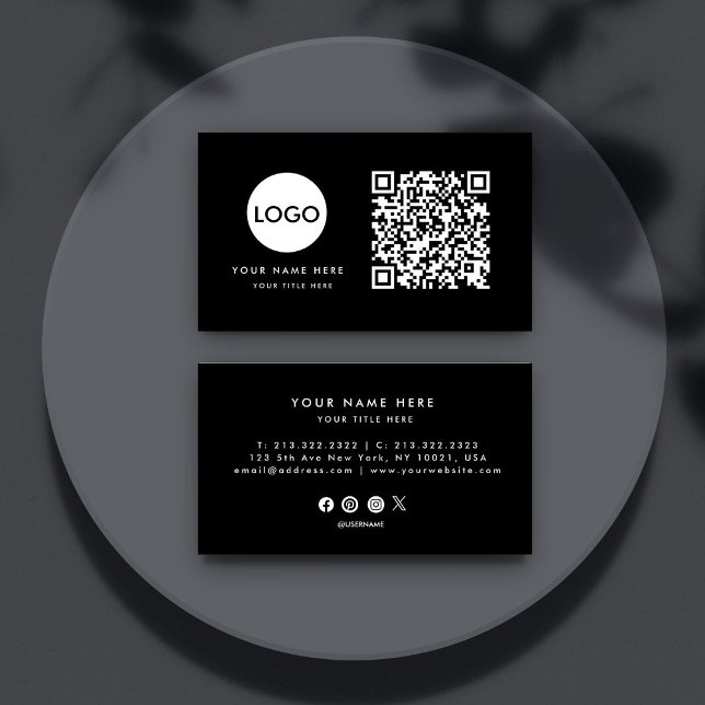 QR Code Business Logo | Black Modern Professional  Card (Creator Uploaded)