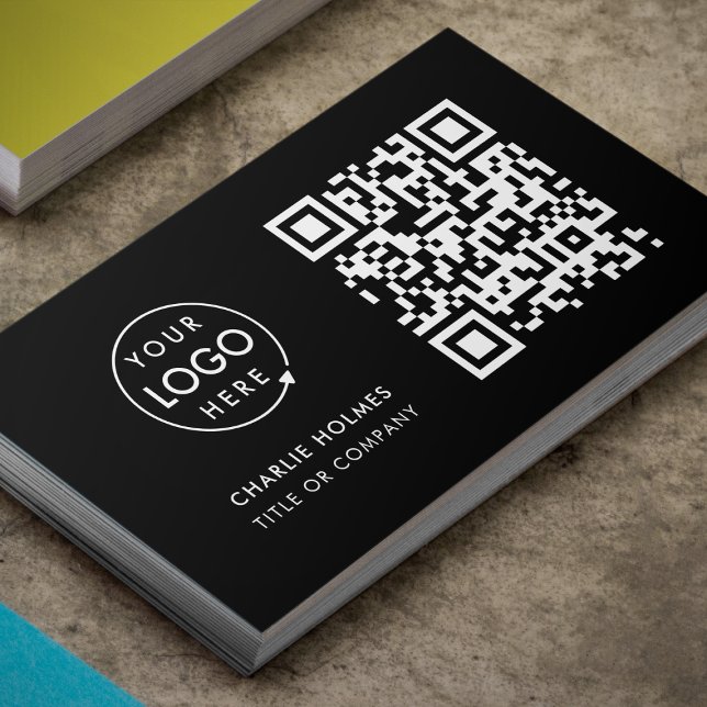 QR Code Business Logo | Black Modern Professional Card (Black QR code business card by Guava, perfect for entrepreneurs and small business branding)