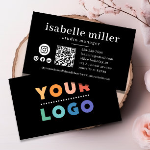 QR Code Business Logo Black Modern Professional Card