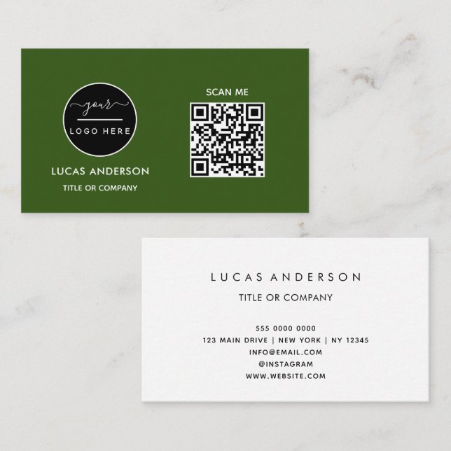 QR Code Business Logo | Black Modern Professional  Card (Front/Back)