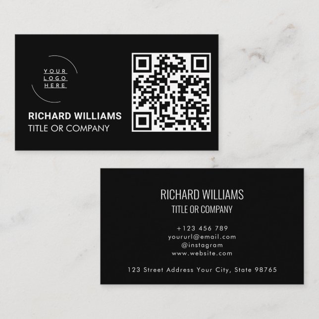 QR Code Business Logo | Black Modern Professional  Card (Front/Back)