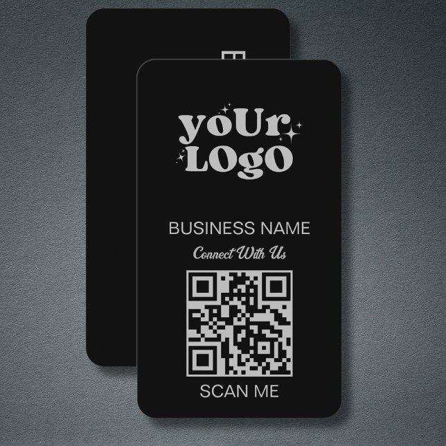 QR Code Business Logo | Black Silver Modern Business Card (Creator Uploaded)