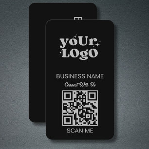 QR Code Business Logo   Black Silver Modern Card