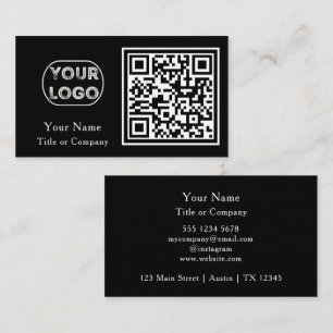 QR Code Business Logo Black Simple Professional Business Card