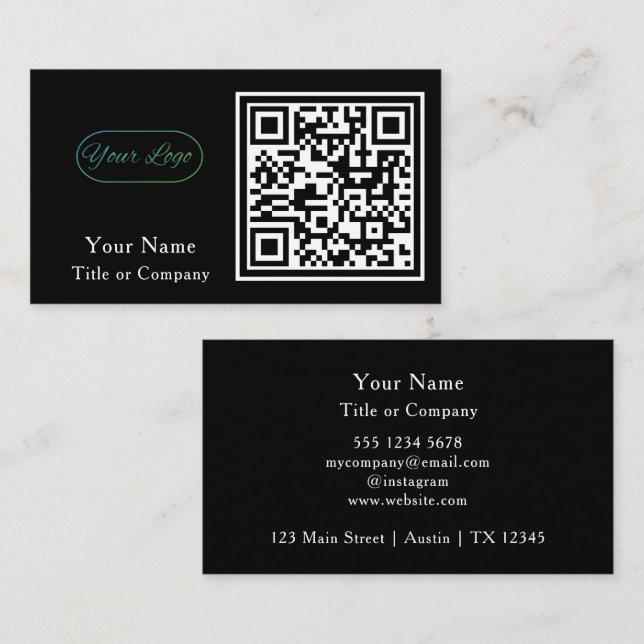 QR Code Business Logo Black Simple Professional Card (Front/Back)