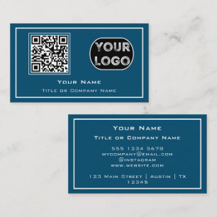 QR Code Business Logo Blue Minimalist Card