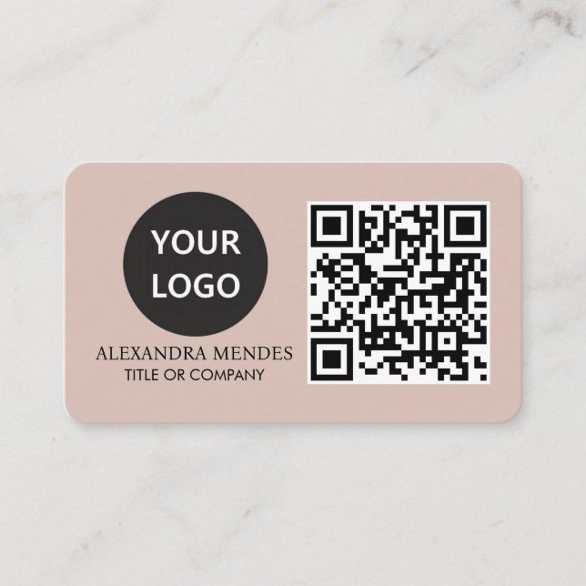 QR Code Business Logo, Boho Beige Professional Business Card (Front)