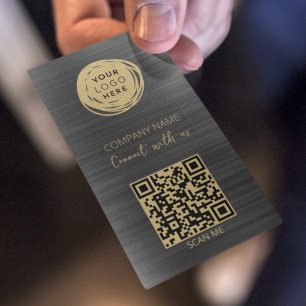 QR Code Business Logo Brushed Black Card