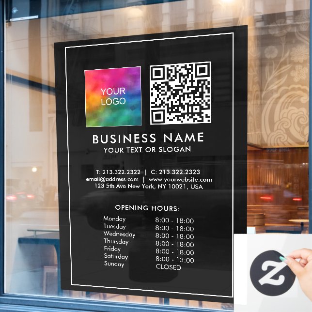QR Code Business Logo Custom Large Opening Hours Window Cling (Cafe Window)