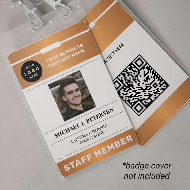 QR code business logo employee photo copper ID Badge (Creator Uploaded)