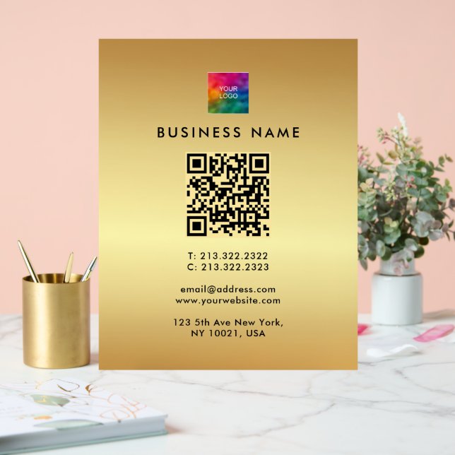 QR Code Business Logo Gold Template Glamourous Acrylic Sign (Wedding)