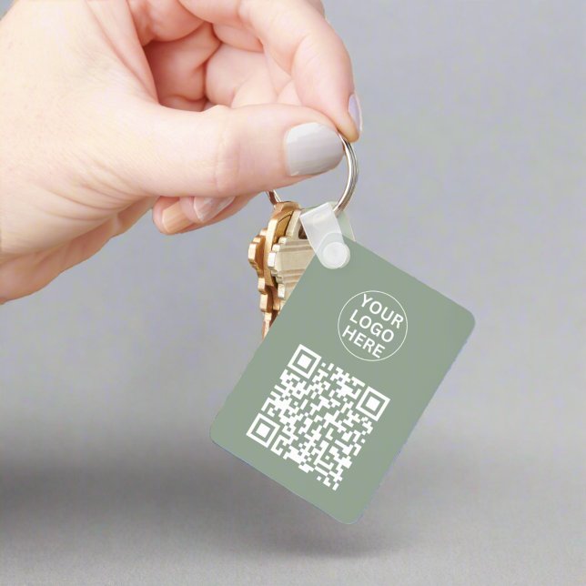 QR Code & Business Logo l Promotional Sage Green Keychain (Creator Uploaded)