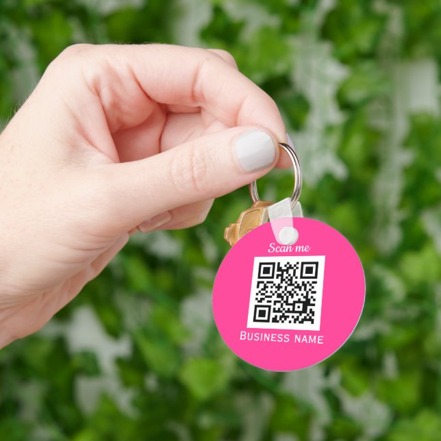QR Code Business Logo Magenta Hot Pink Girly Keychain (Hand)