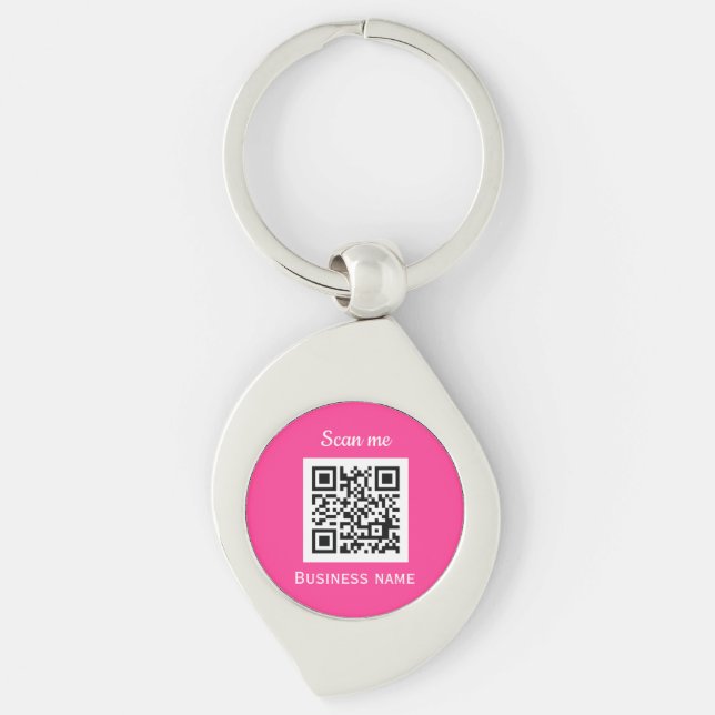 QR Code Business Logo Magenta Hot Pink Girly Keychain (Front)