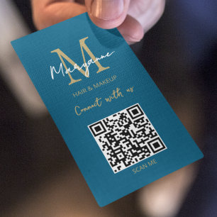 QR Code Business Logo Modern Blue Card