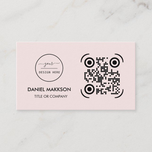 QR Code Business Logo | Modern Blush Pink Business Card (Front)