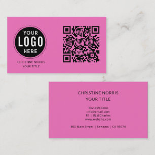 QR Code Business Logo Modern Hot Pink Card