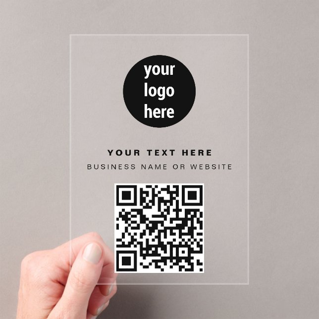 QR Code Business Logo Modern Minimalist Black  Acrylic Invitations (Insitu (Handheld))