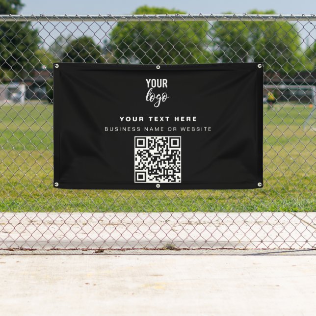 QR Code Business Logo Modern Minimalist Black  Banner (Insitu)