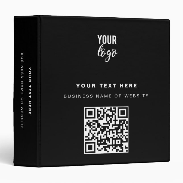 QR Code Business Logo Modern Minimalist Black Binder (Front/Spine)